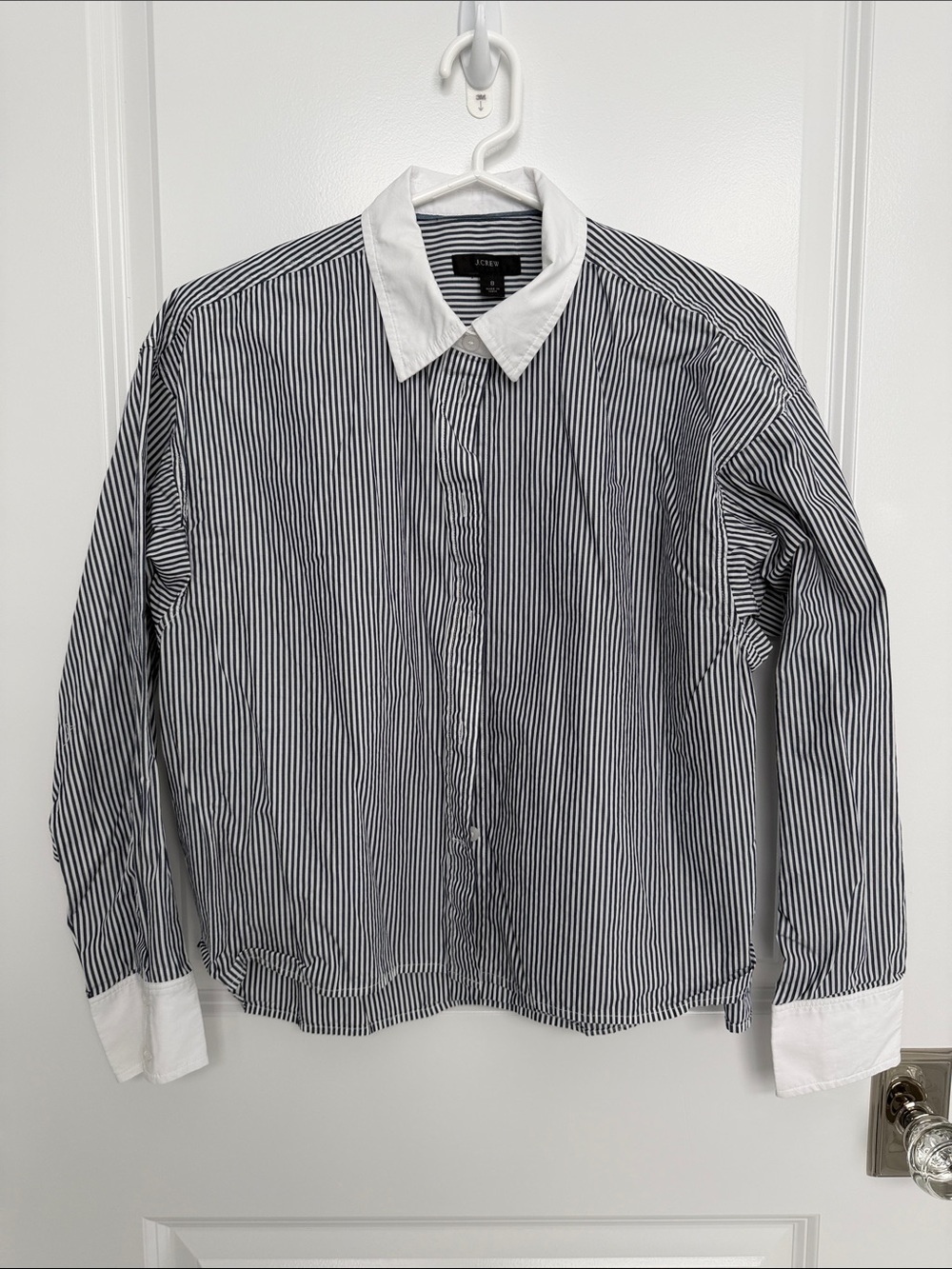 J. Crew Black and White Stripe Button-Down Shirt with White Collar